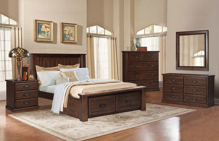 Bushland Timber Queen Bed with 2 Drawers in Antique Night: Merging Classic Beauty with Modern Functionality