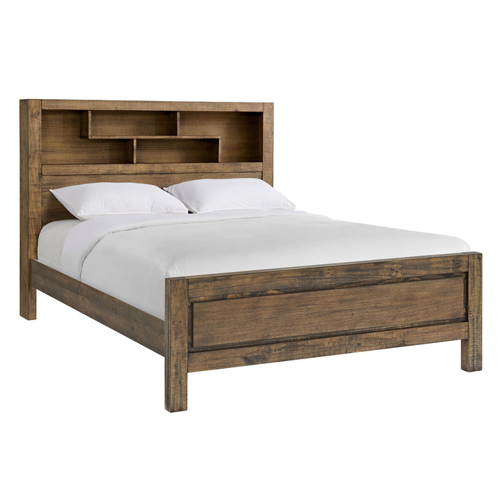 Brandon Timber Queen Bed with Bookcase in rich Cigar finish