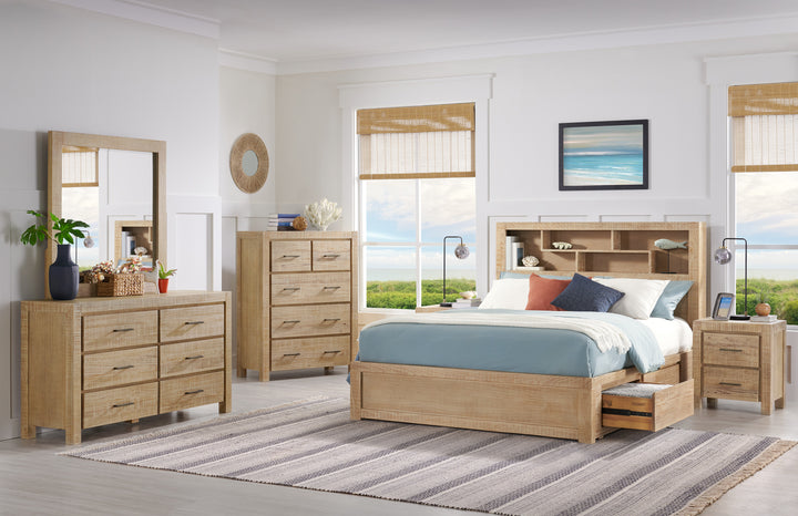 Canton Timber Queen Bed with integrated bookcase in Breeze finish