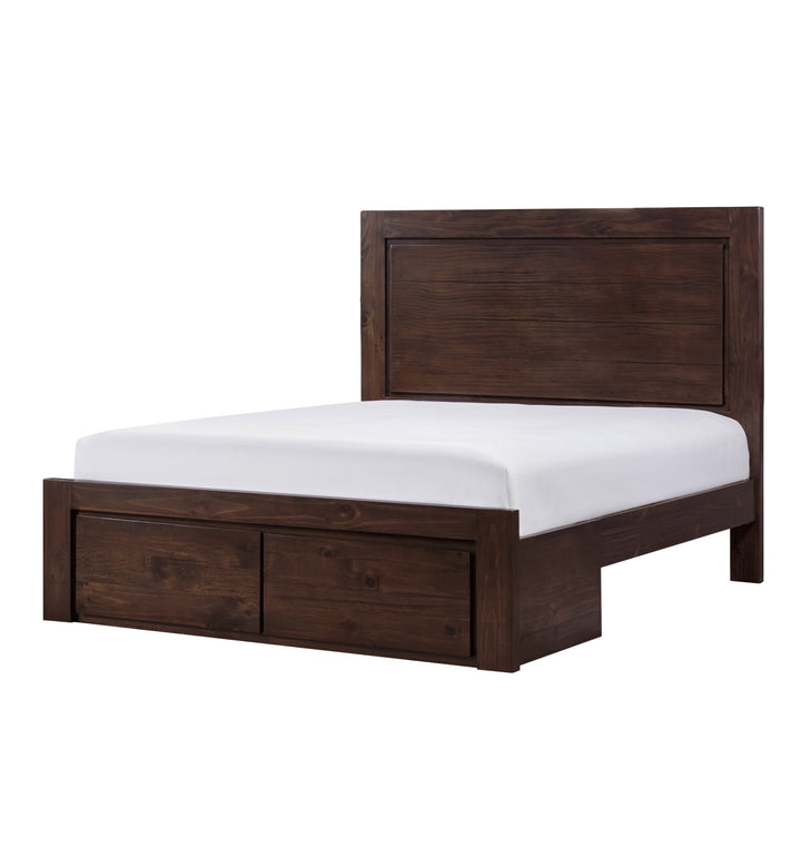 Queenstown Timber King Bed in an Elegant Mocha Finish with Built-in Drawers