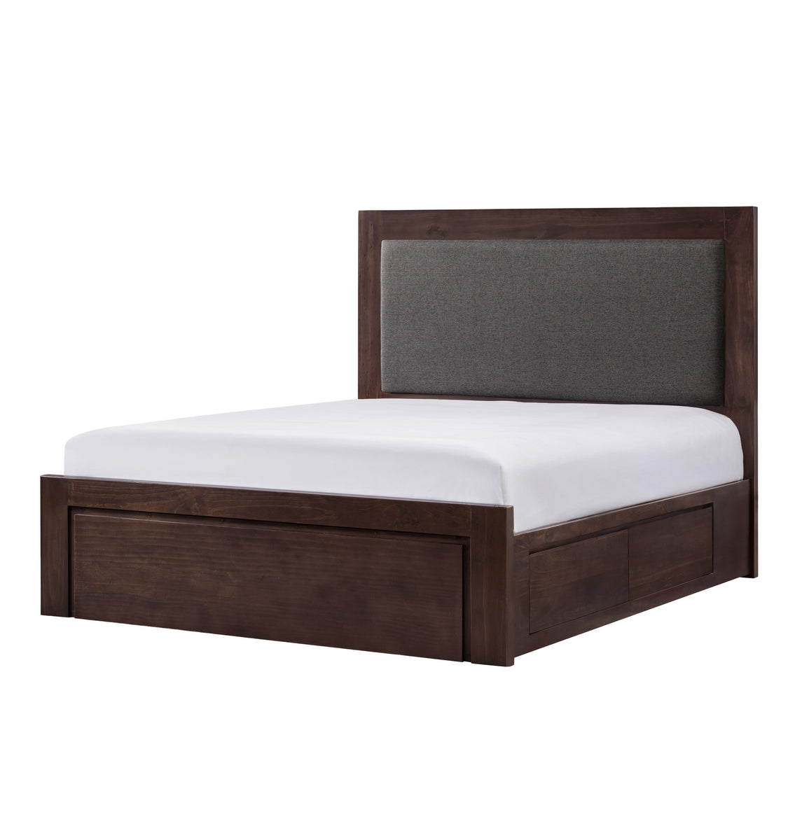 Queenstown Timber King Bed with Fabric Head & Drawers The Epitome of