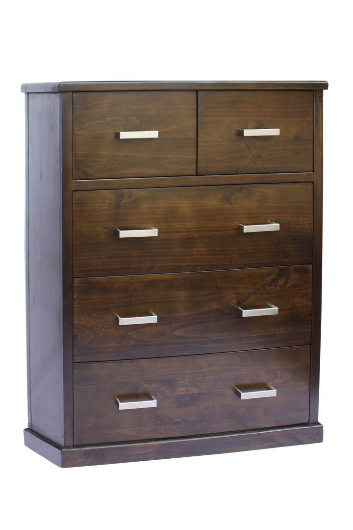 Queenstown Timber 5-Drawer Tallboy with a Rich Mocha Finish