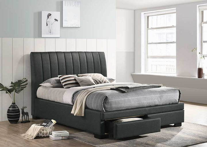 Glamis Queen Fabric Bed with 2 Front Drawers in Dark Grey - Full View