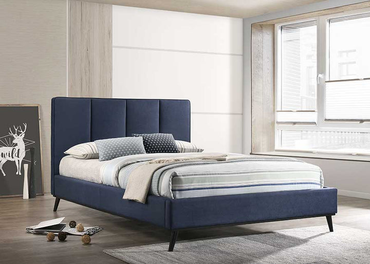 Moonlight Queen Fabric Upholstered Bed Frame in Navy Blue - Full View