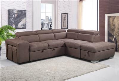 Positano RHF 2-Seater SofaBed in elegant Mushroom color with accompanying ottoman