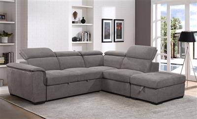 Prague 2-Seater Sofa Bed in rich dark grey with chaise and ottoman